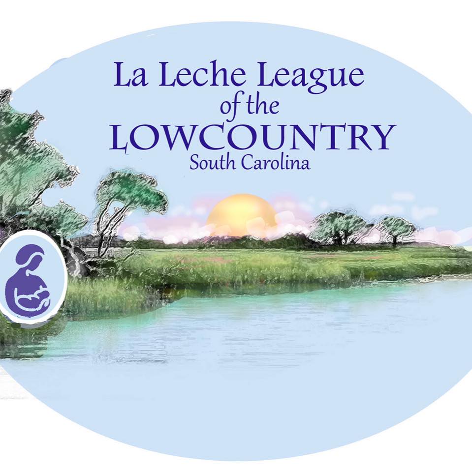 Image of trees and plants along the bank of water with the La Leche League logo and test: La Leche League of the Lowcountry South Carolina